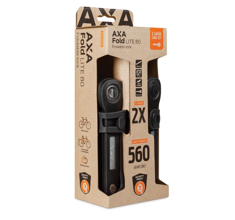Axa Vouwslot Fold Lite 80 Duo Pack, zwart. (hangverpakking). Beveiligingsniveau 7